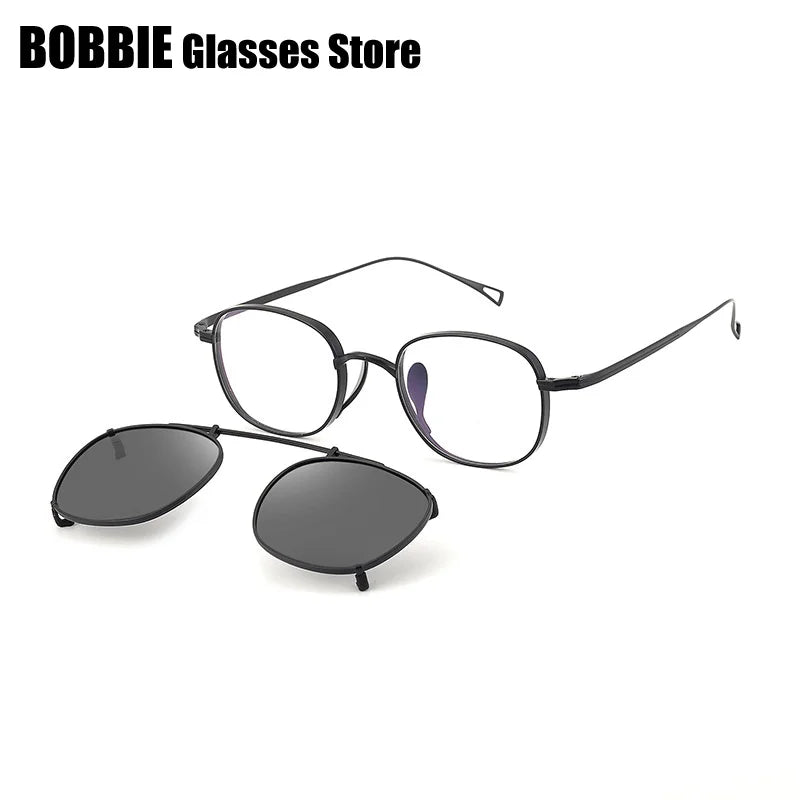 Bobbie Women's Full Rim Square Titanium Eyeglasses Clip On Sunglasses 612114