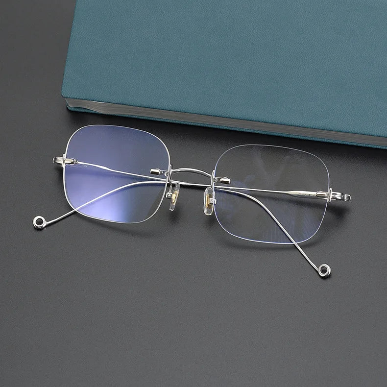 Hewei Unisex Rimless Square Titanium Wire Eyeglasses 95143 Rimless Hotochki C2