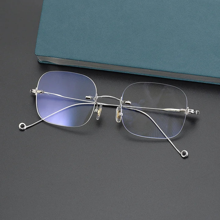 Hewei Unisex Rimless Square Titanium Wire Eyeglasses 95143 Rimless Hotochki C2