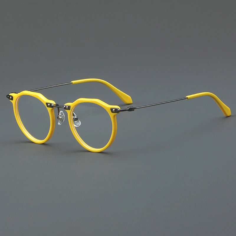 Hewei Unisex Full Rim Flat Top Round Acetate Titanium Eyeglasses 5812 Full Rim Hewei yellow  