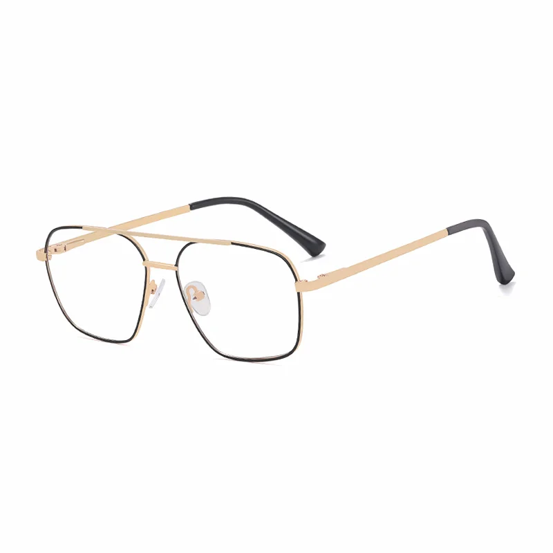 Ralferty Men's Full Rim Square Double Bridge Alloy Eyeglasses R91308 Full Rim Ralferty C3 Black Gold CN 