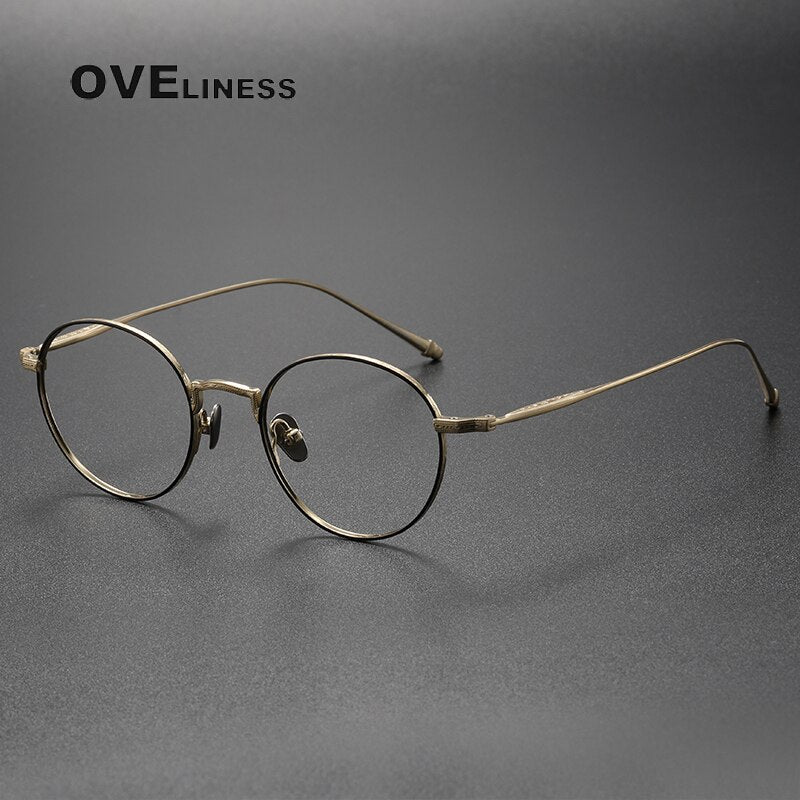 Oveliness Unisex Full Rim Round Titanium Eyeglasses M3103 Full Rim Oveliness black gold  