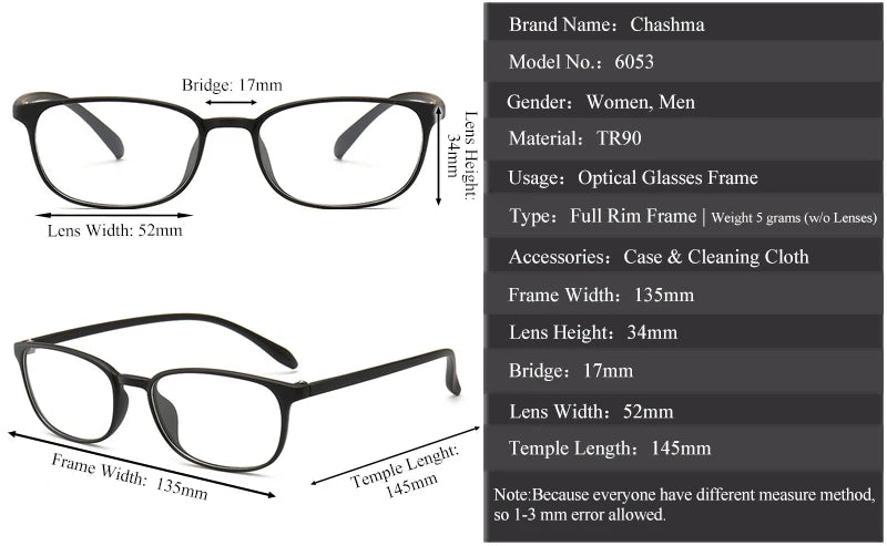 Chashma Ochki Women's Full Rim Square Tr 90 Titanium Eyeglasses 76053