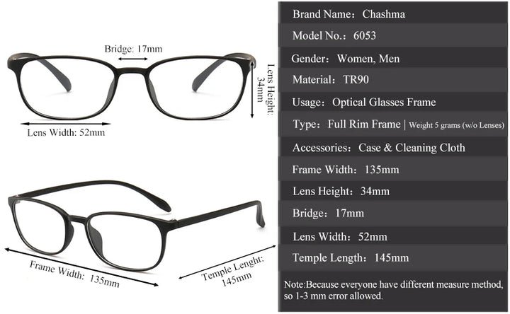 Chashma Ochki Women's Full Rim Square Tr 90 Titanium Eyeglasses 76053