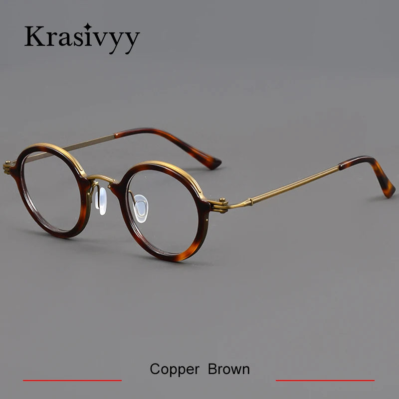 Krasivyy Women's Full Rim Round Acetate Titanium Eyeglasses 25899 Full Rim Krasivyy Copper Brown