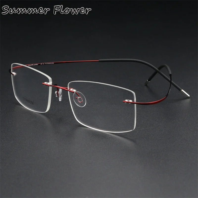 Summer Flower Unisex Rimless Square Titanium Eyeglasses 81019 Rimless Summer Flower Red