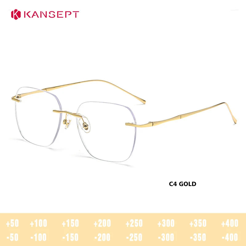 Kansept Unisex Rimless Square Polygon Titanium Reading Glasses 8911/12