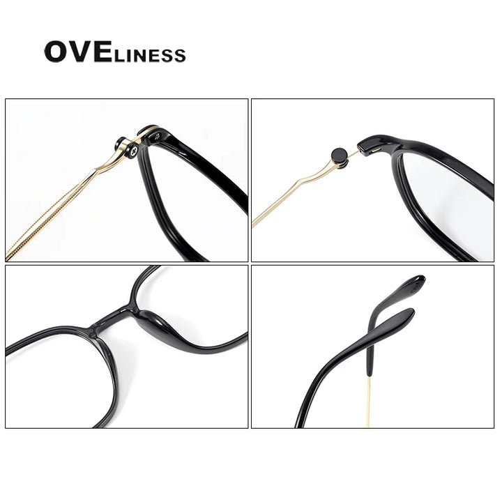 Oveliness Unisex Full Rim Square Oval Acetate Titanium Eyeglasses 8665 Full Rim Oveliness   