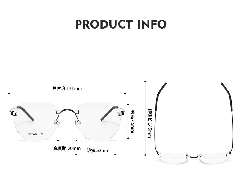 Aimee Unisex Rimless Square Polygon Screwless Titanium Eyeglasses 2358 Rimless Aimee   