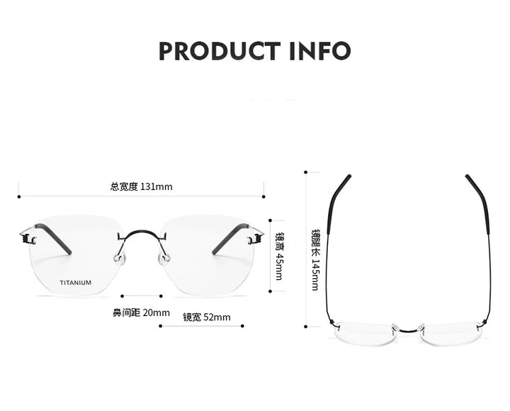 Aimee Unisex Rimless Square Polygon Screwless Titanium Eyeglasses 2358 Rimless Aimee   