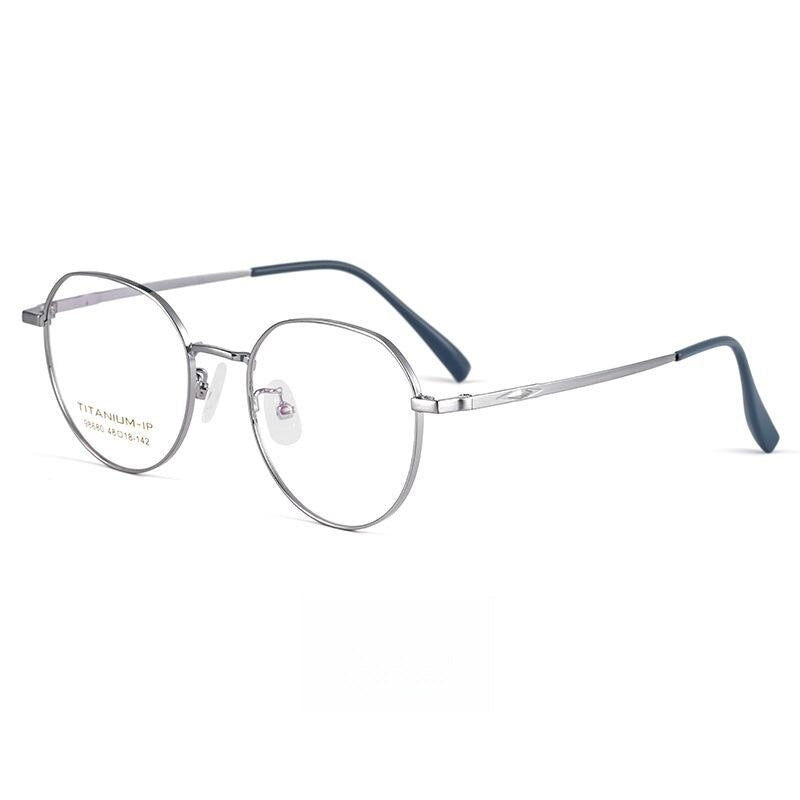 Yimaruili Unisex Full Rim Small Polygon Titanium Eyeglasses 9868a Full Rim Yimaruili Eyeglasses Silver  