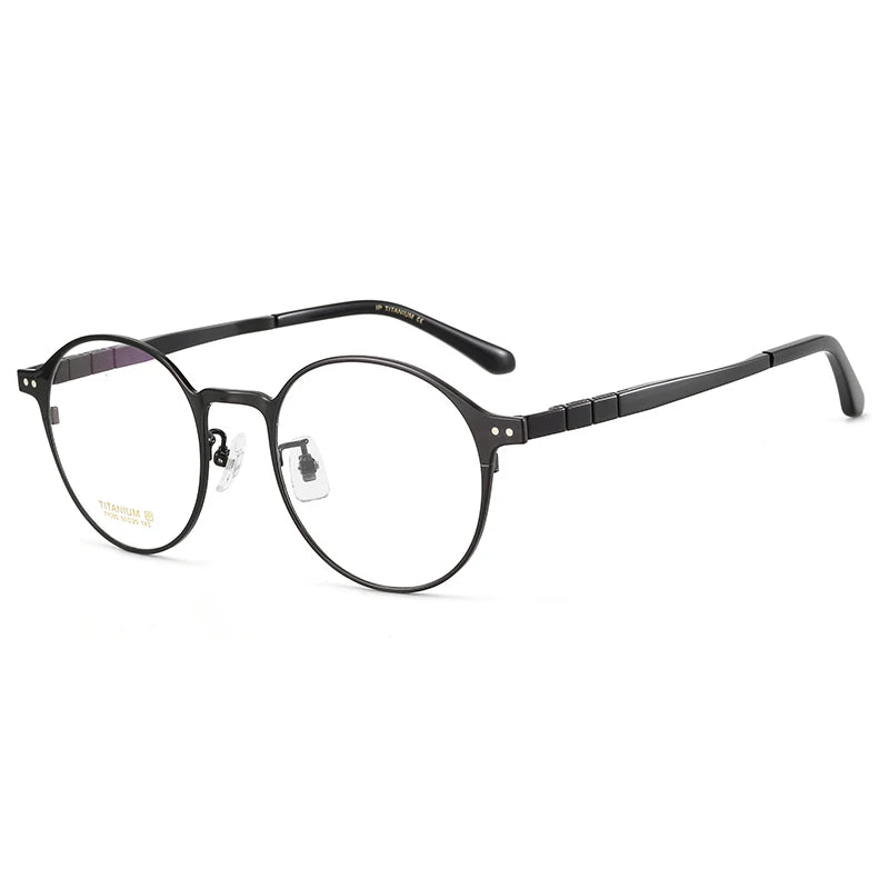 Bclear Unisex Full Rim Round Titanium Eyeglasses 71080 Full Rim Bclear Bight Black  