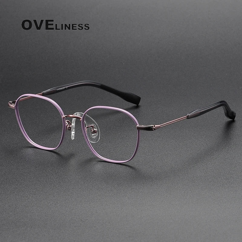 Oveliness Unisex Youth's Full Rim Polygon Titanium Eyeglasses O80941 Full Rim Oveliness purple rose gold  