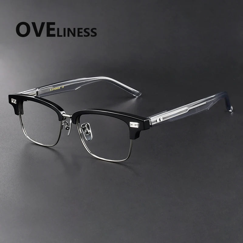 Oveliness Women's Full Rim Square Acetate Titanium Eyeglasses 369917