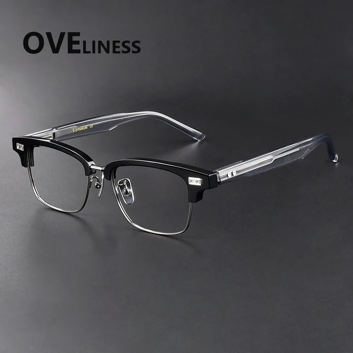Oveliness Women's Full Rim Square Acetate Titanium Eyeglasses 369917