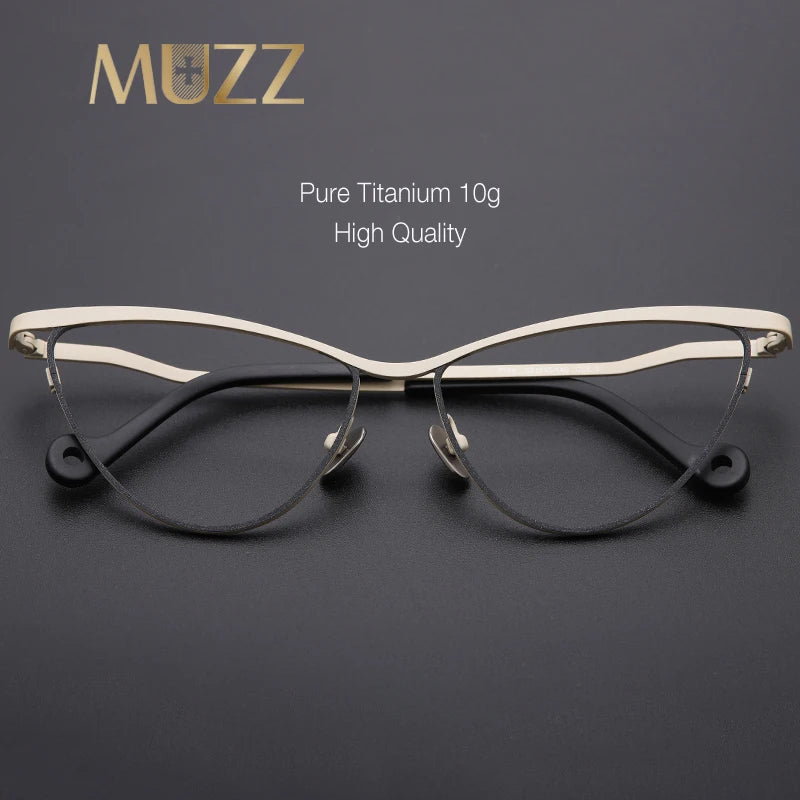 Muzz Women's Full Rim Brow Line Cat Eye Titanium Eyeglasses 7755 Full Rim Muzz   