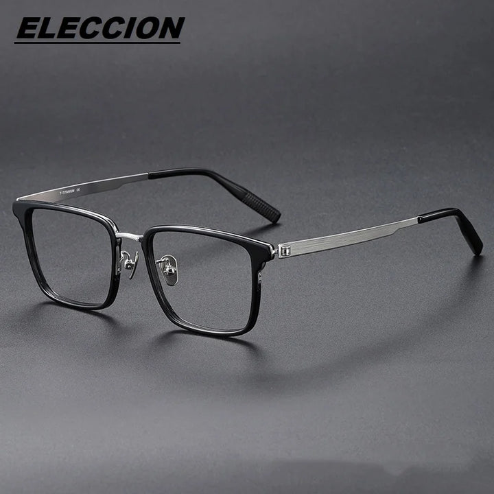 Eleccion Unisex Full Rim Acetate Titanium Eyeglasses 80981 Full Rim Eleccion Black - Silver CHINA