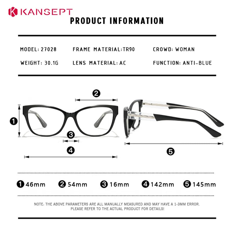 Kansept Women's Full Rim Square Tr 90 Alloy Reading Glasses 27028