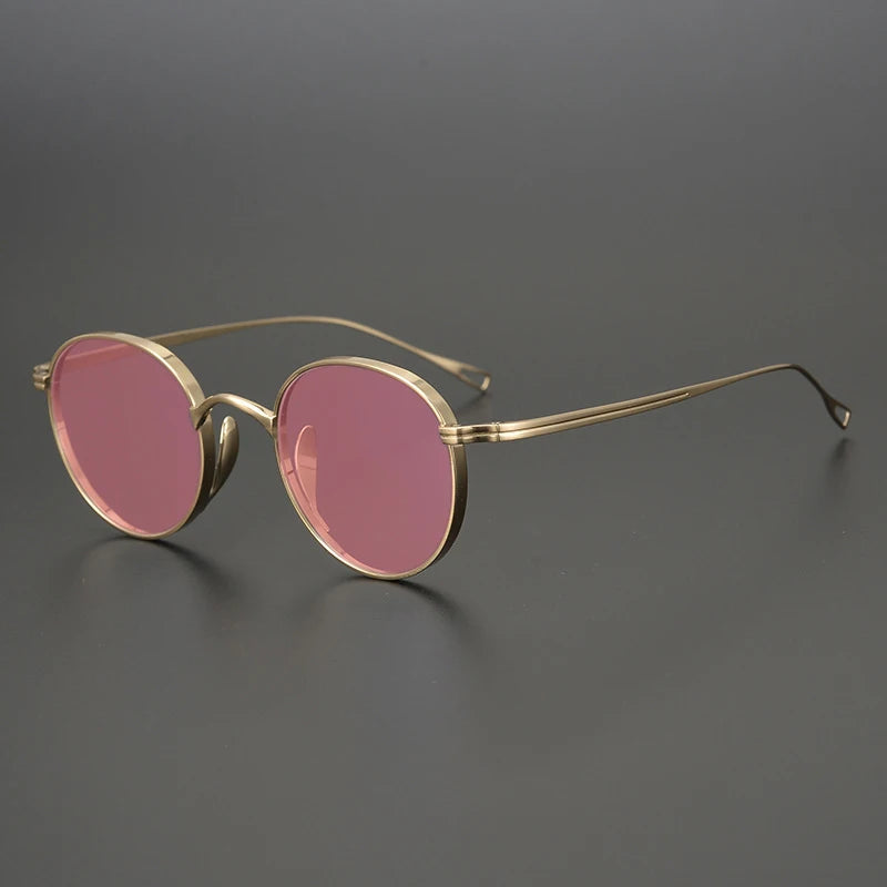 Gatenac Unisex Full Rim Oval Titanium Polarized Sunglasses 131524 Sunglasses Gatenac Gold Pink  