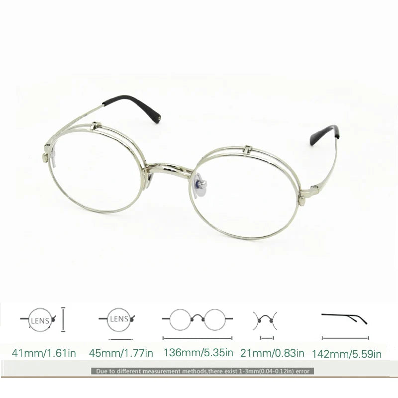 Yujo Unisex Semi Rim Round Oval Titanium Flip Up Reading Glasses 4545 Reading Glasses Yujo