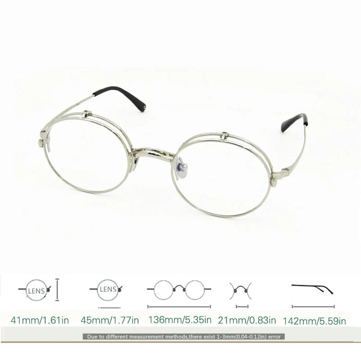 Yujo Unisex Semi Rim Round Oval Titanium Flip Up Reading Glasses 4545 Reading Glasses Yujo