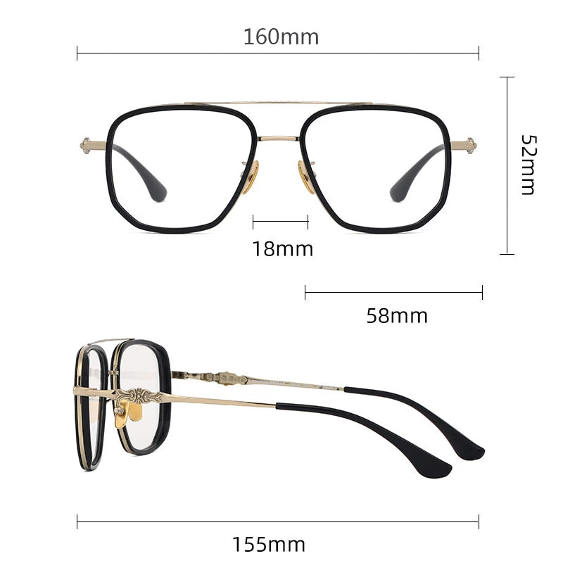 Hdcrafter Men's Full Rim Big Square Double Bridge Titanium Eyeglasses 985245