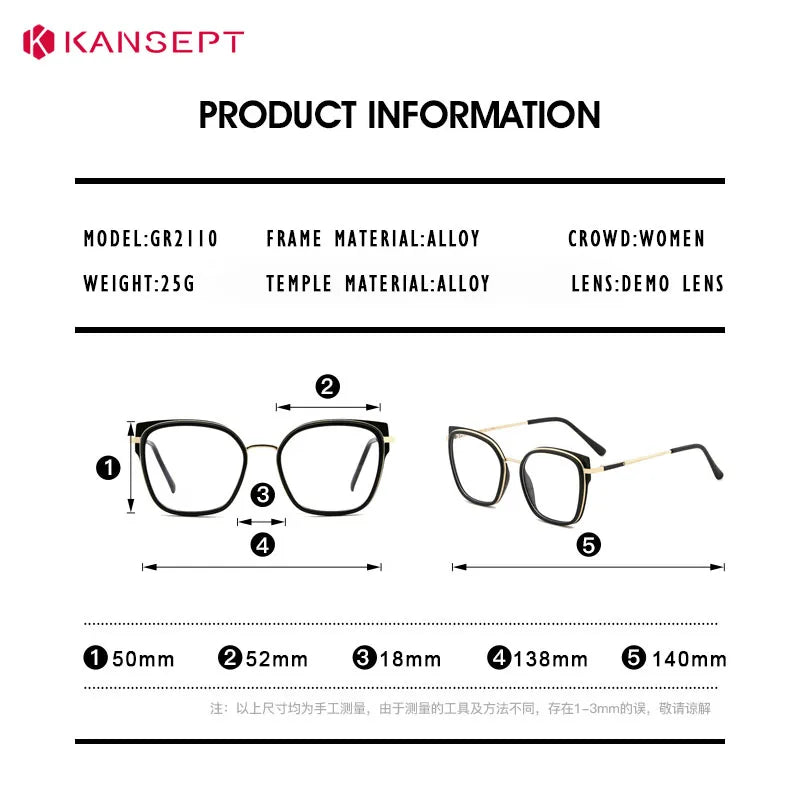Kansept Women's Full Rim Square Tr 90 Alloy Reading Glasses 72110