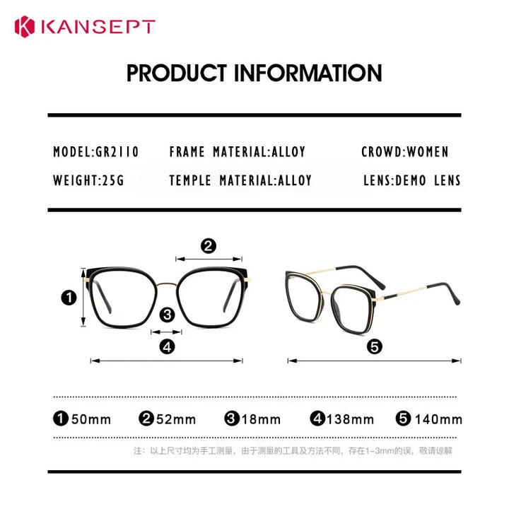 Kansept Women's Full Rim Square Tr 90 Alloy Reading Glasses 72110