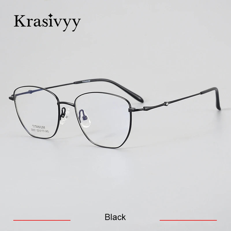 Krasivyy Women's Full Rim Square Cat Eye Titanium Eyeglasses 443007 Full Rim Krasivyy Black  