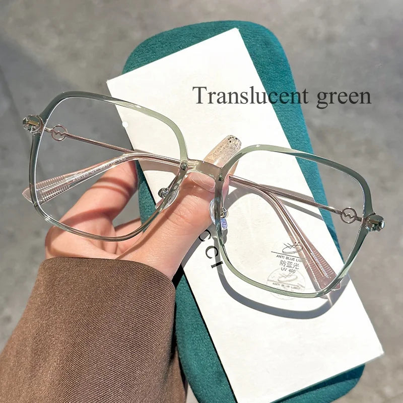 KatKani Womens Full Rim Large Square Titanium Eyeglasses 210123 Full Rim KatKani Eyeglasses Translucent green  
