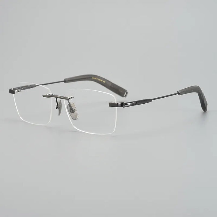 Hdcrafter Men's Rimless Square Titanium Eyeglasses 80819 Rimless Hdcrafter Eyeglasses Gray  
