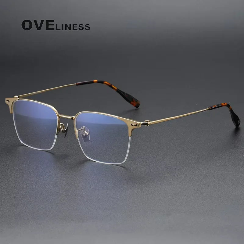 Oveliness Women's Semi Rim Polygon Square Titanium Eyeglasses 81005 Semi Rim Oveliness gold