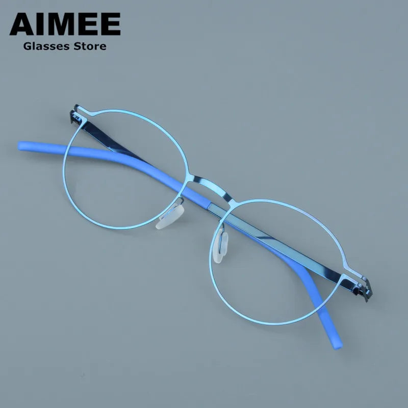 Aimee Unisex Full Rim Polygon Round Screwless Steel Eyeglasses 14046 Full Rim Aimee Blue  