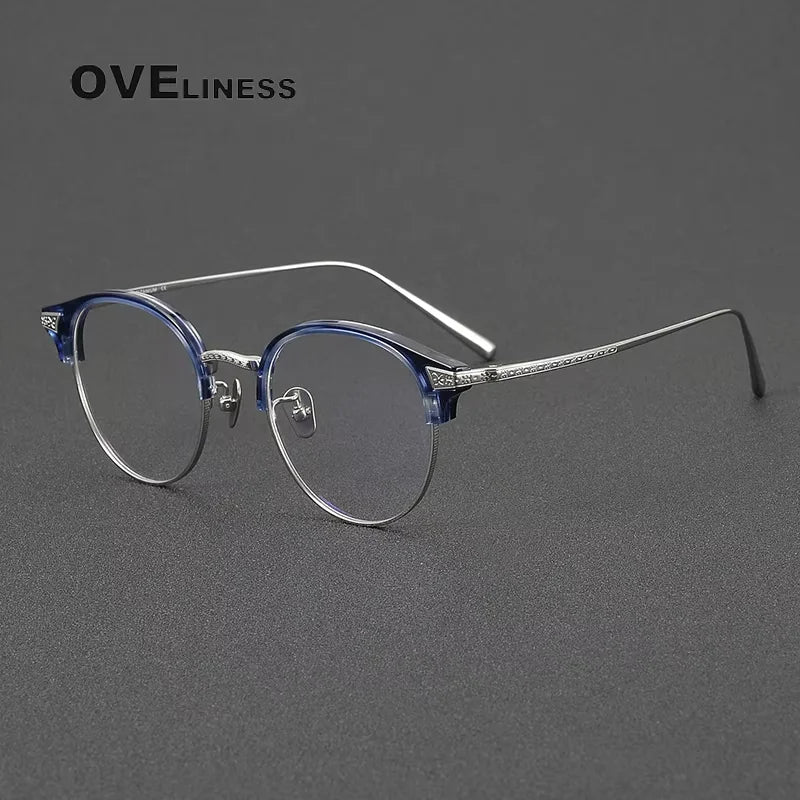 Oveliness Unisex Full Rim Round Acetate Titanium Eyeglasses 314029