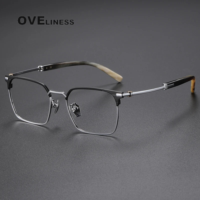 Oveliness Men's Full Rim Square Titanium Eyeglasses O2334 Full Rim Oveliness black sliver  