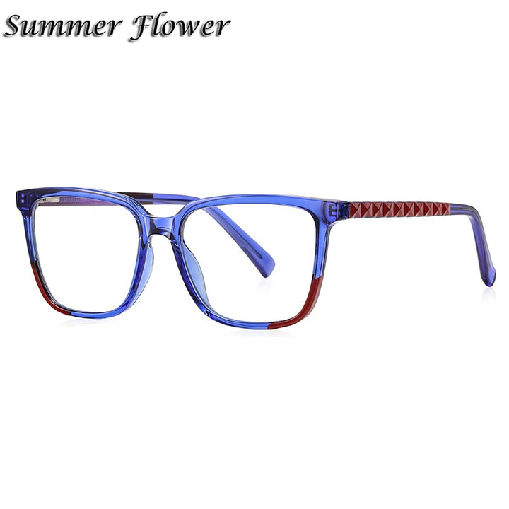 Summer Flower Women's Full Rim Square Tr 90 Titanium Eyeglasses 82135 Full Rim Summer Flower Blue Red