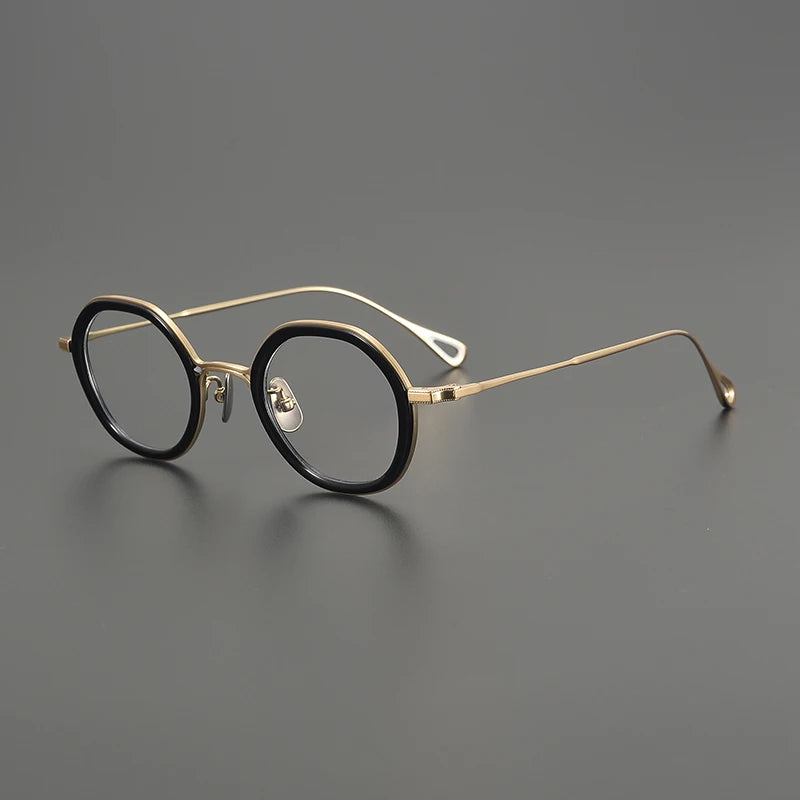 Gatenac Women's Full Rim Flat Top Round Acetate Titanium Eyeglasses G1584