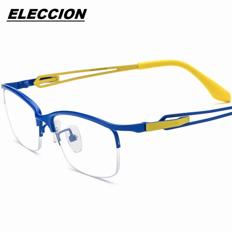 Eleccion Women's Semi Rim Square Titanium Eyeglasses 185867 Full Rim Eleccion Blue - Yellow CHINA