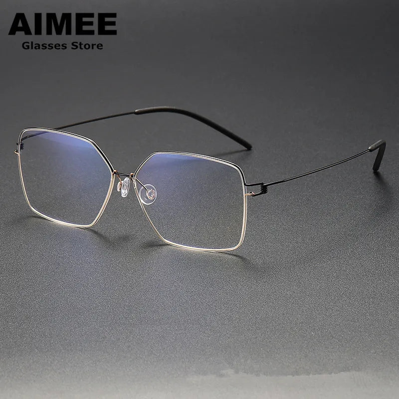 Aimee Women's Full Rim Square Screwless Titanium Eyeglasses 1754 Full Rim Aimee Black-Golden  