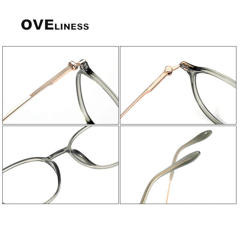 Oveliness Women's Full Rim Round Titanium Ultem Eyeglasses 8672 Full Rim Oveliness   