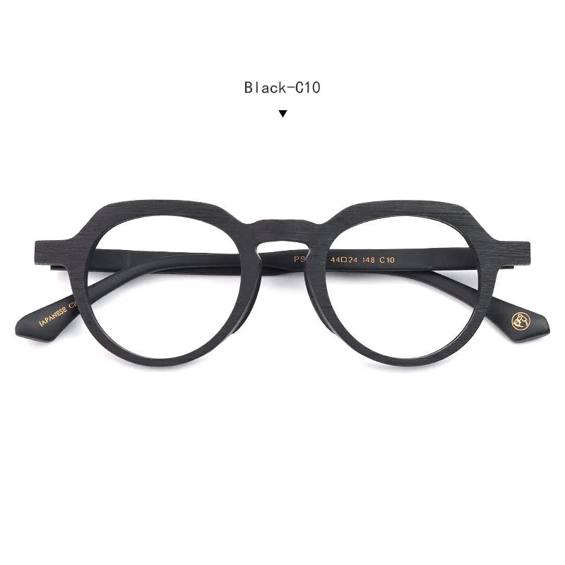 Hdcrafter Unisex Full Rim Flat Top Round Wood Eyeglasses 6022 Full Rim Hdcrafter Eyeglasses Black  