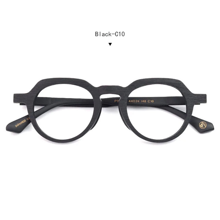 Hdcrafter Unisex Full Rim Flat Top Round Wood Eyeglasses 6022 Full Rim Hdcrafter Eyeglasses Black  