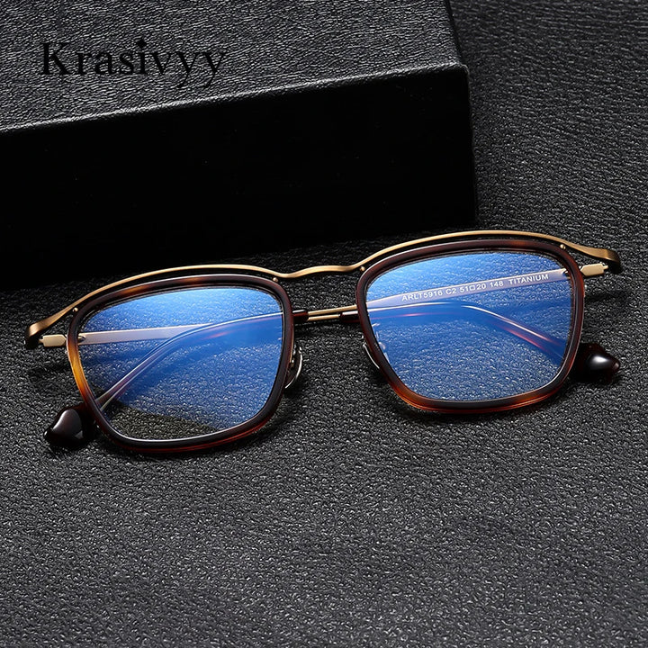 Krasivyy Men's Full Rim Square Acetate Titanium Eyeglasses 35916