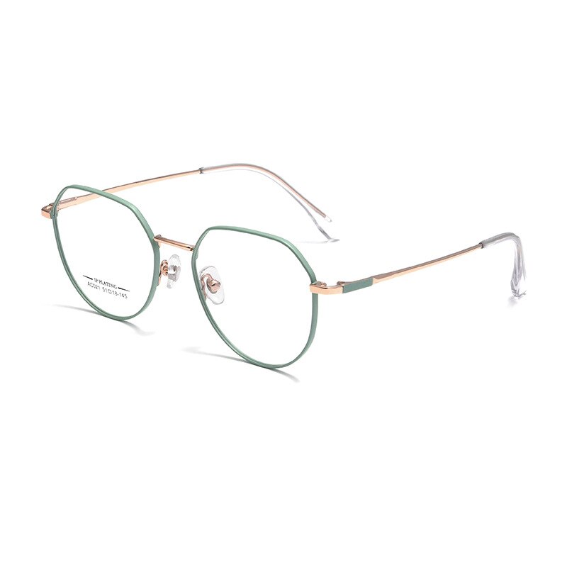 KatKani Unisex Full Rim Small Polygonal Alloy Eyeglasses Ac201b Full Rim KatKani Eyeglasses Green Rose Gold  