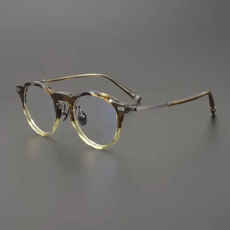 Gatenac Unisex Full Rim Big Round Acetate Titanium Eyeglasses 852516 FuzWeb