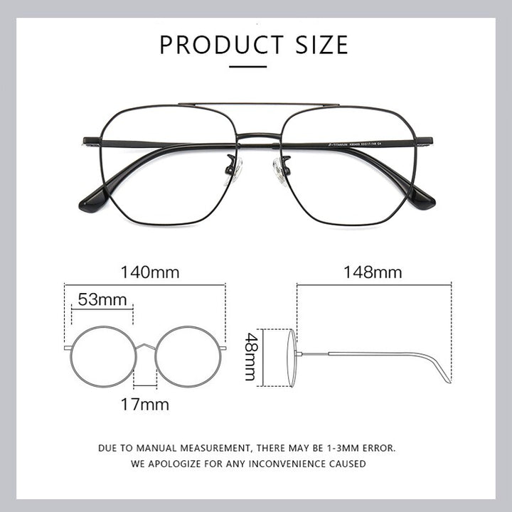 KatKani Unisex Full Rim Square Oval Double Bridge Titanium Eyeglasses 85405 Full Rim KatKani Eyeglasses   