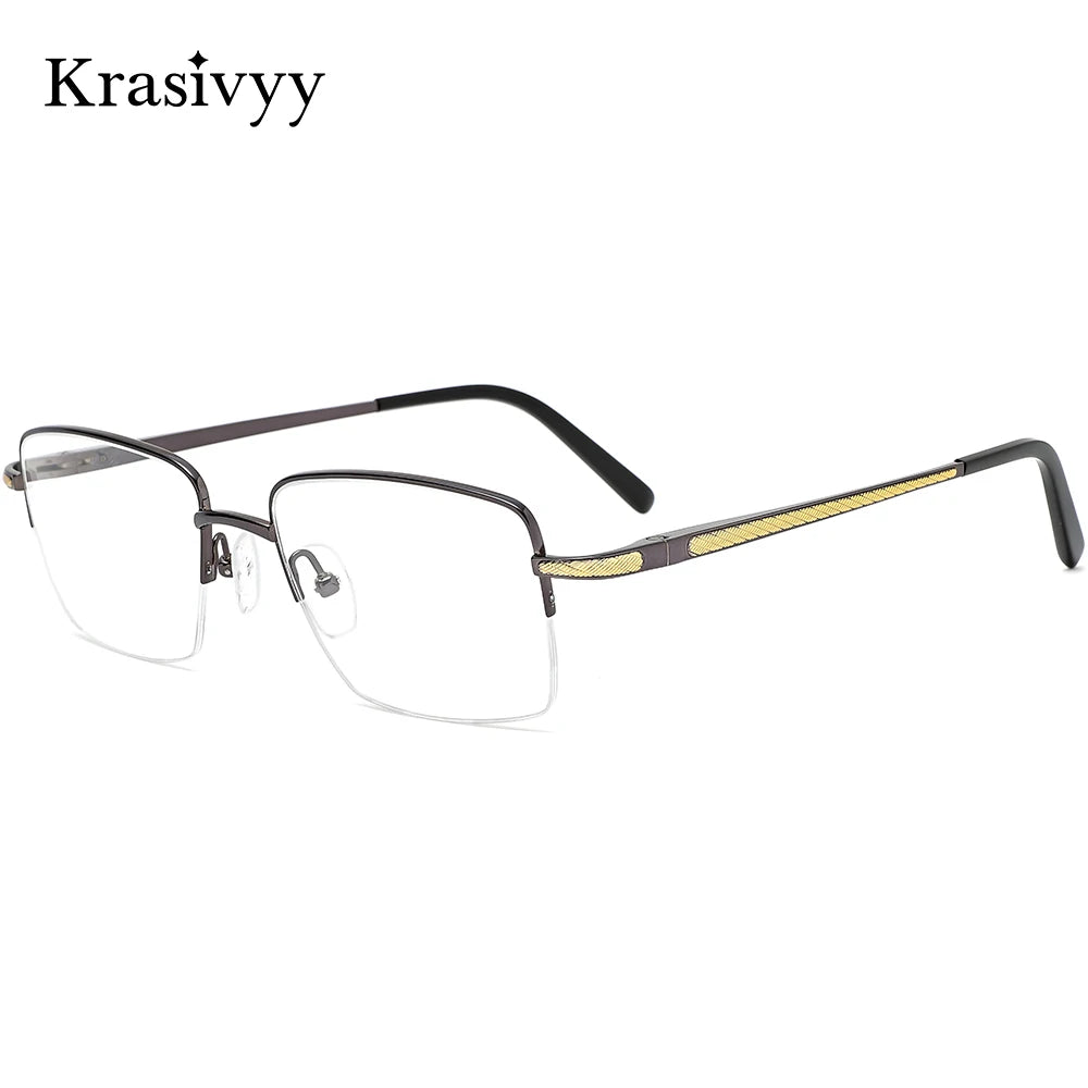 Krasivyy Men's Semi Rim Big Square Titanium Eyeglasses 750022