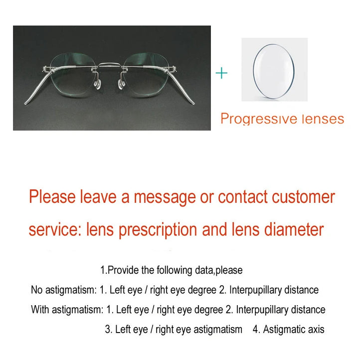 Yujo Unisex Rimless Oval Polygon Stainless Steel Eyeglasses 14537