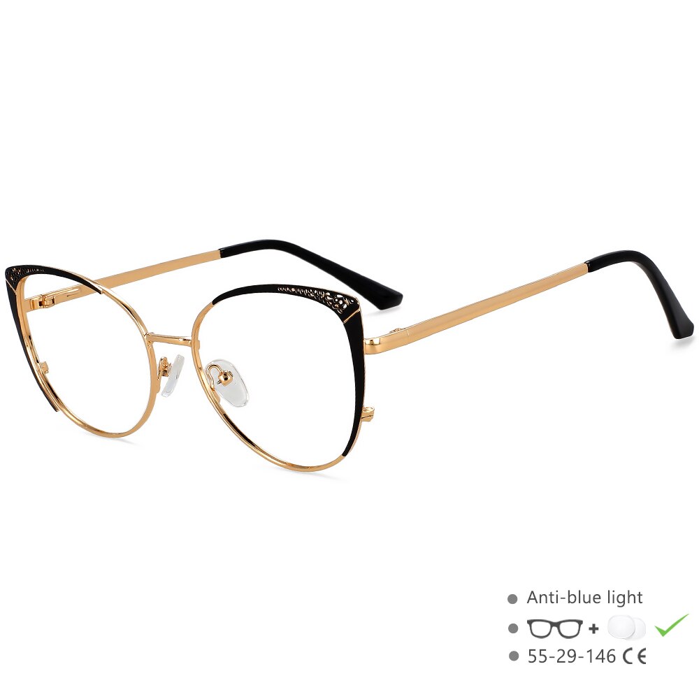 CCSpace Unisex Full Rim Square Cat Eye Alloy Eyeglasses 55892 Full Rim CCspace Black China 