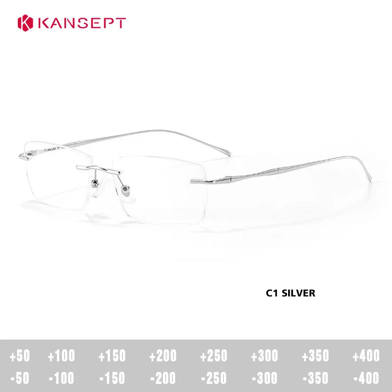 Kansept Unisex Rimless Square Polygon Titanium Reading Glasses 8911/12